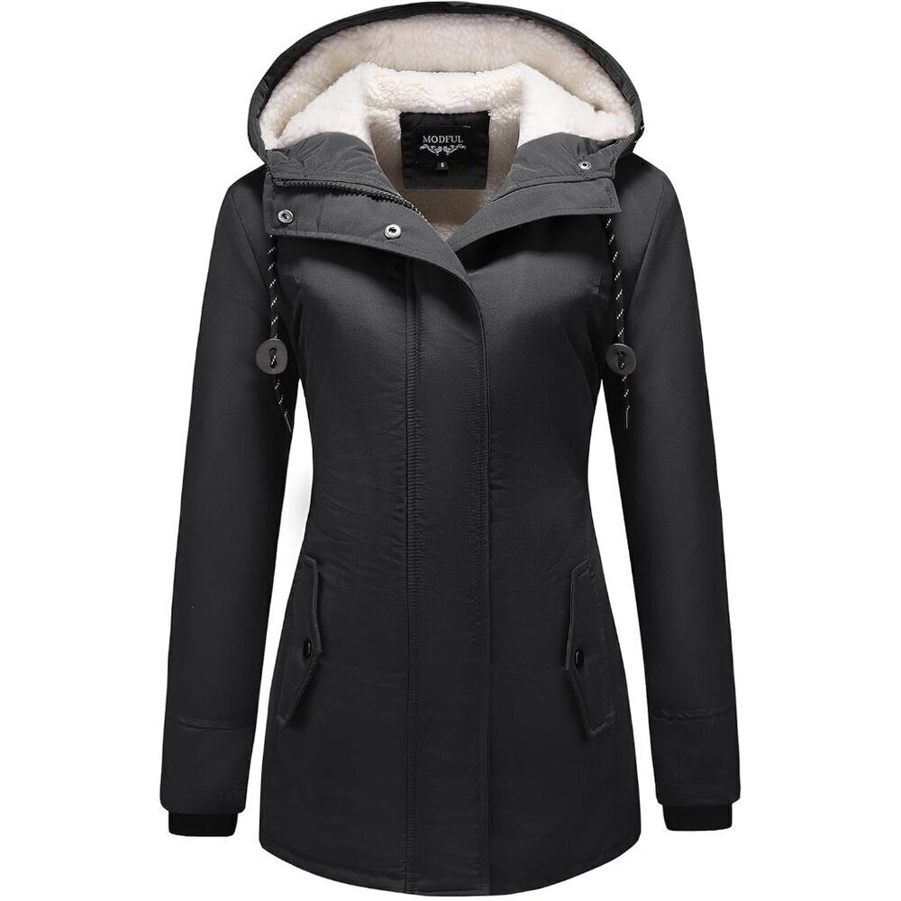Women's Warm Winter Coat Thicken Fleece Lined Parka Plus Size Jacket With Hood